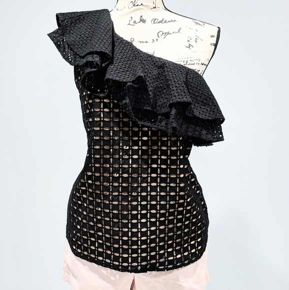 J. Crew Tops - J.CREW One-shoulder Ruffle Eyelet Top Size 4